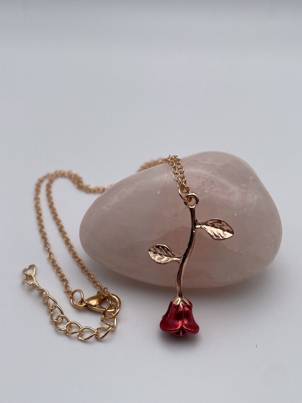 Red Rose Necklace with Gold Chain